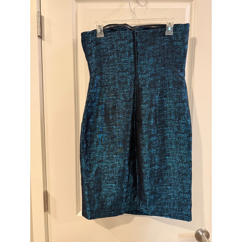 Calvin Klein Teal Black Metallic Strapless Sheath Dress‎ Size 10 Cocktail Party